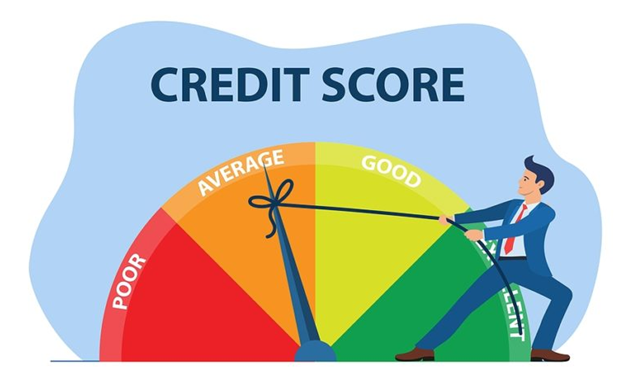 A person pulling credit score meters by hand
